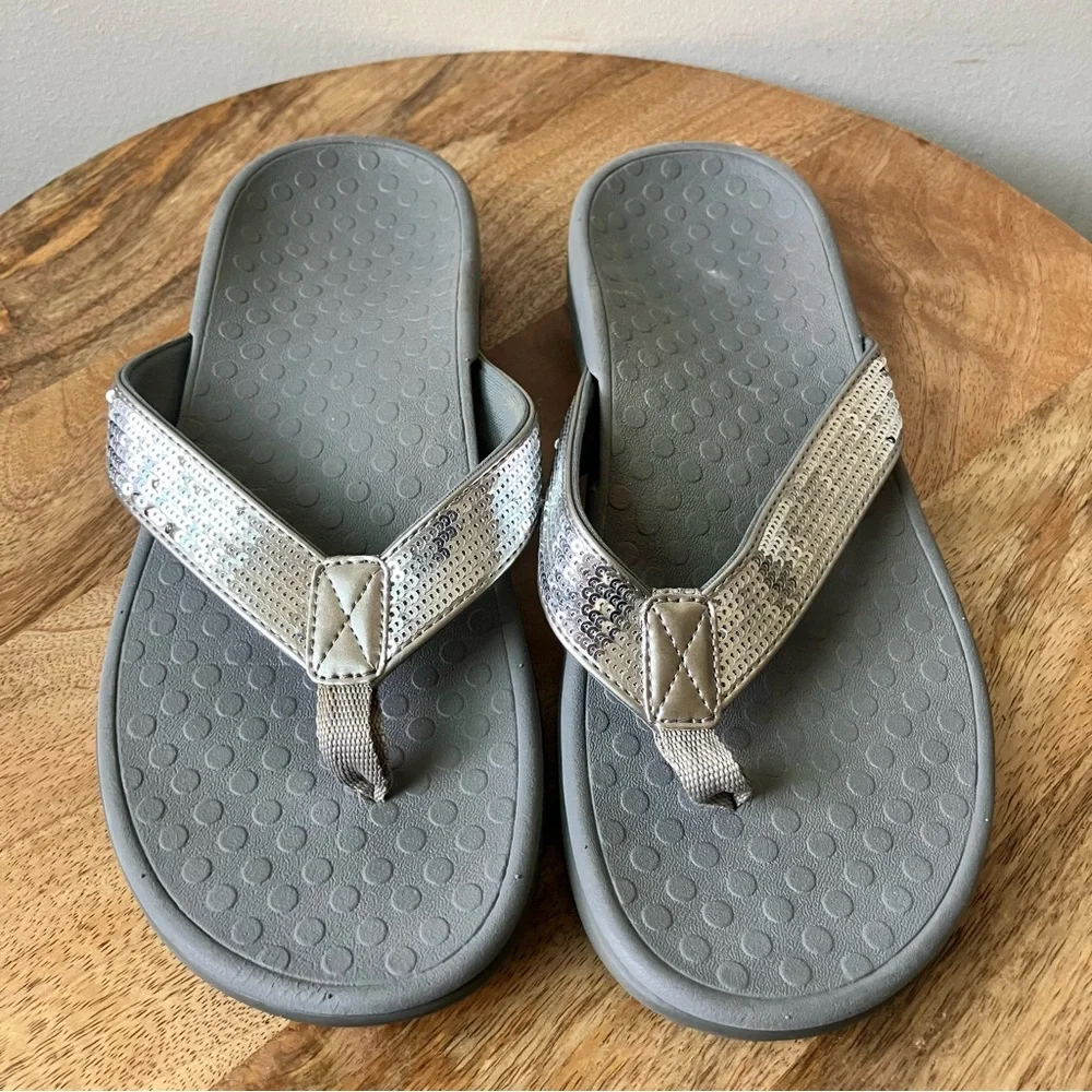 Vionic | Tide 2.0 Pewter Metallic Sequin Toe Post Flip Flop Sandal